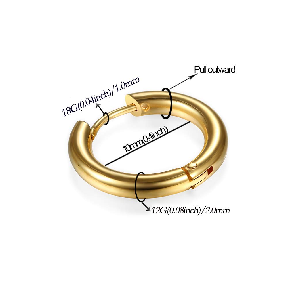 316L Surgical Stainless Steel Huggie Hoop Earrings 10mm Hypoallergenic Earrings Hoop Cartilage Helix Lobes Hinged Sleeper Earrin