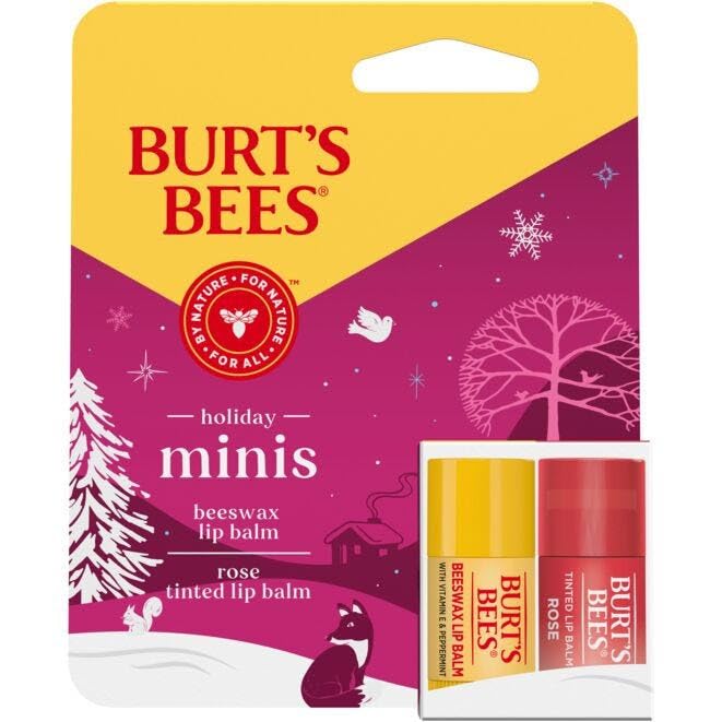 Burt's Bees Holiday Minis Lip Balm and Tinted Lip Balm Set, Rose, 2 Piece