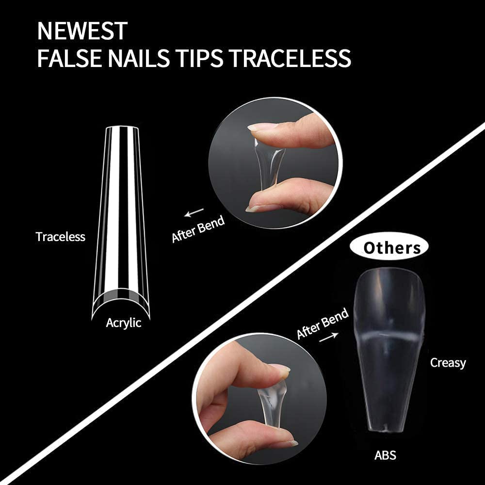 UNA gELLA Extra Long coffin Nail Tips No c curve 500PcS XXL Long clear Nail Tips Acrylic Nail Tips Soft gelly Jelly Half cover L