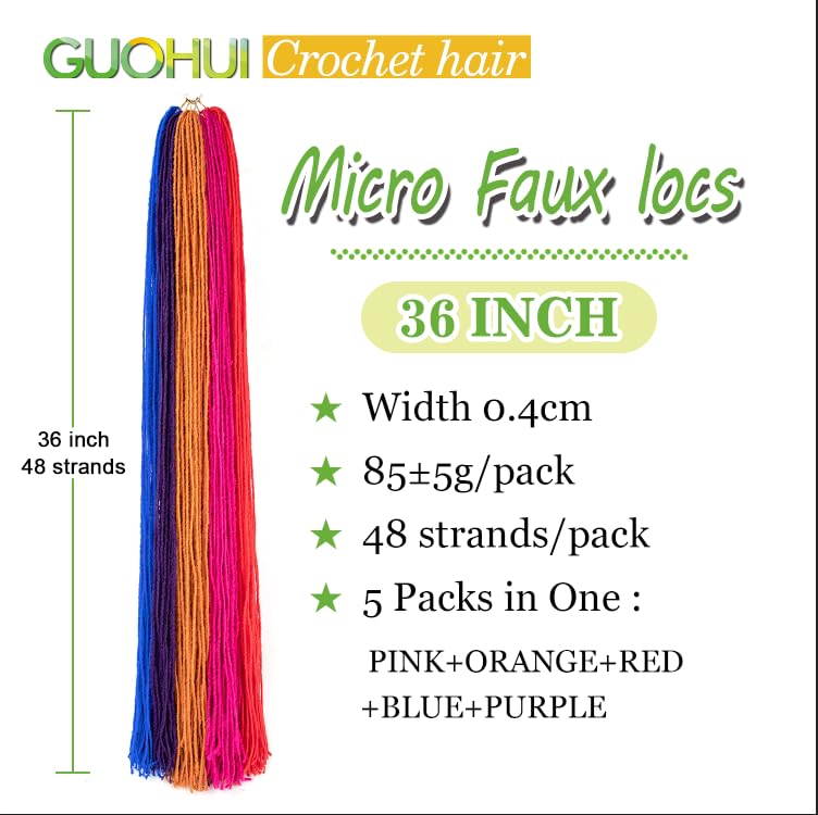 Guohui Micro Faux Locs Crochet Hair, 36 Inch 5 Packs Mix Color A Diy Braids Straight Styles (36'',Mixa)