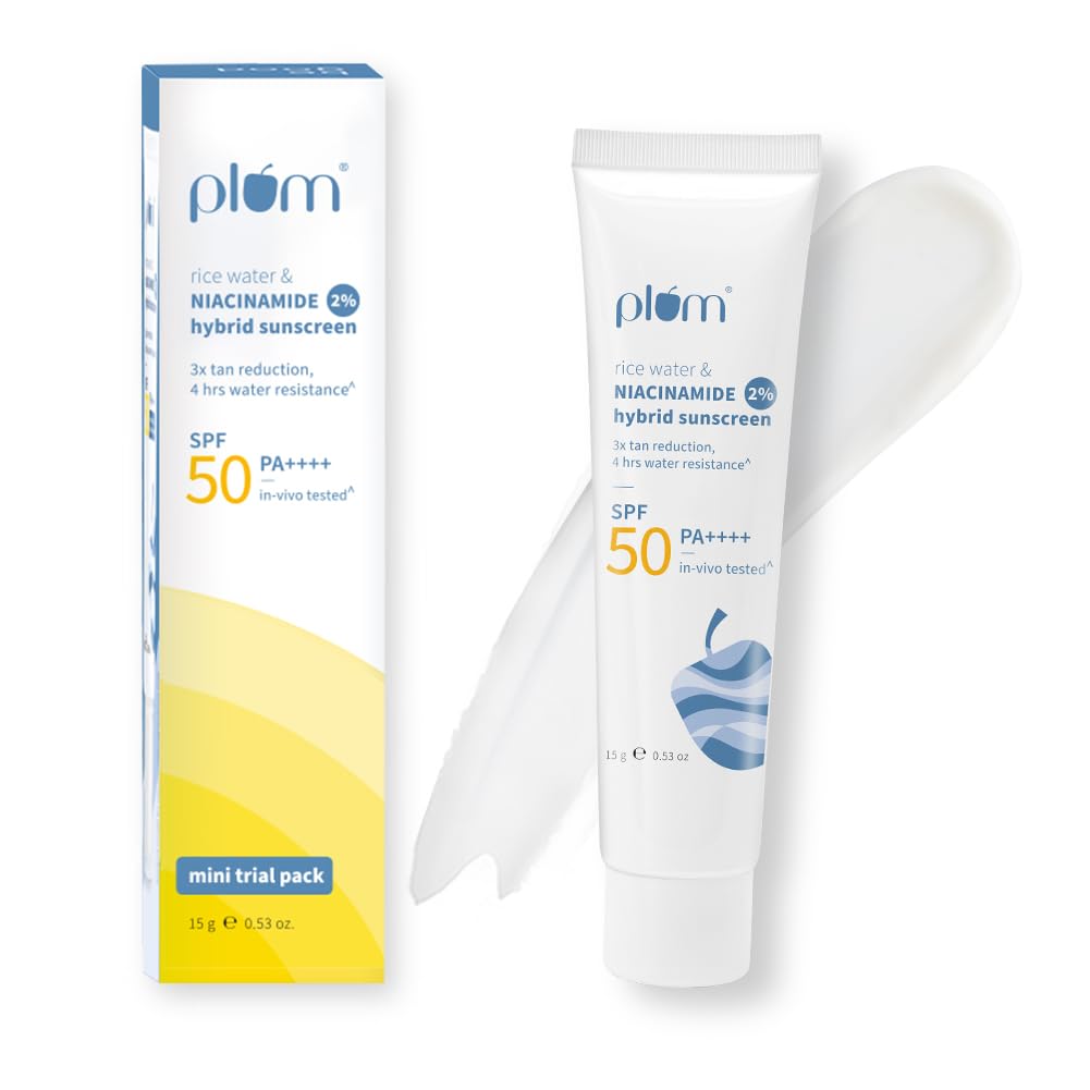 Plum 2% Niacinamide & Rice Water Sunscreen Spf 50 Pa+++ | For Oily, Dry & Combination Skin | Uva/Uvb Protection | Reduces Tan & 
