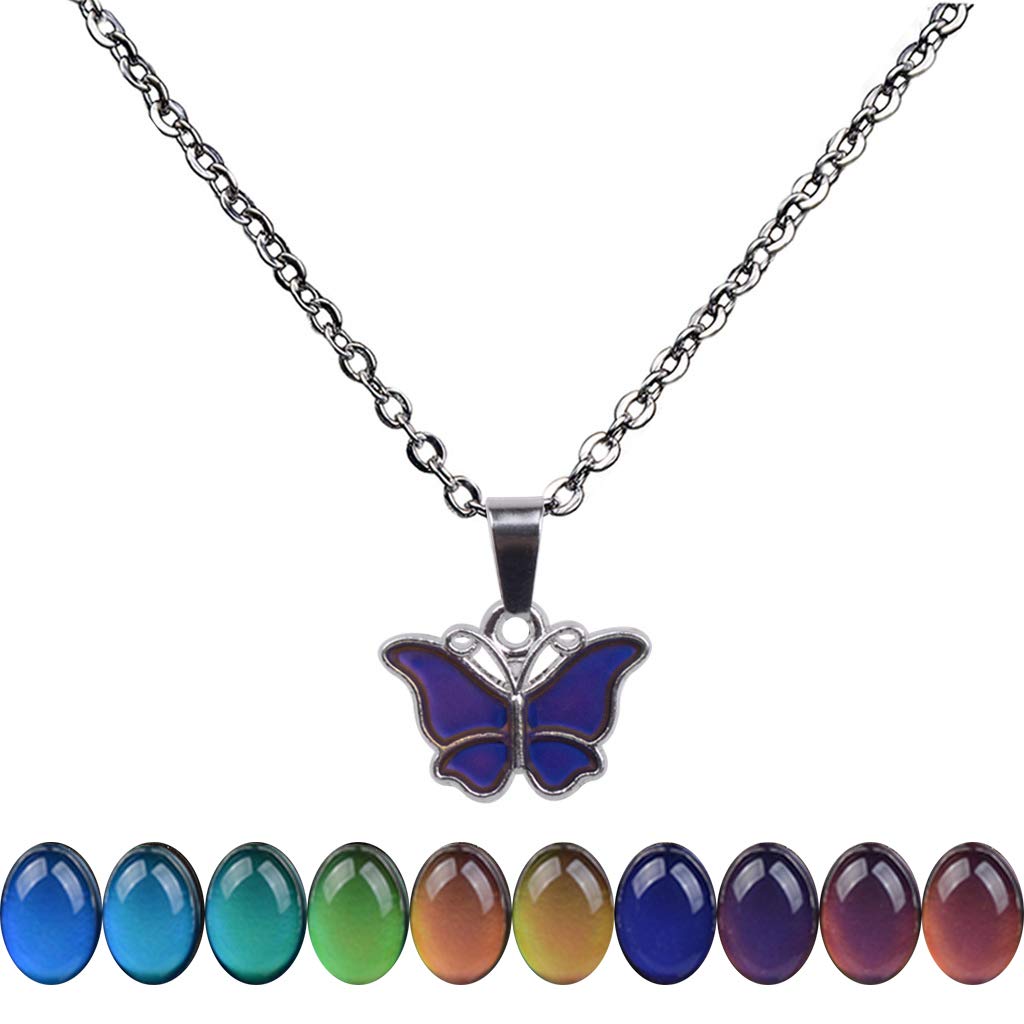 FM FM42 Temperature Sensing Color Changing Butterfly Pendant Necklace with 19.29  Stainless Steel Rolo Chain (Butterfly-3) ZN130