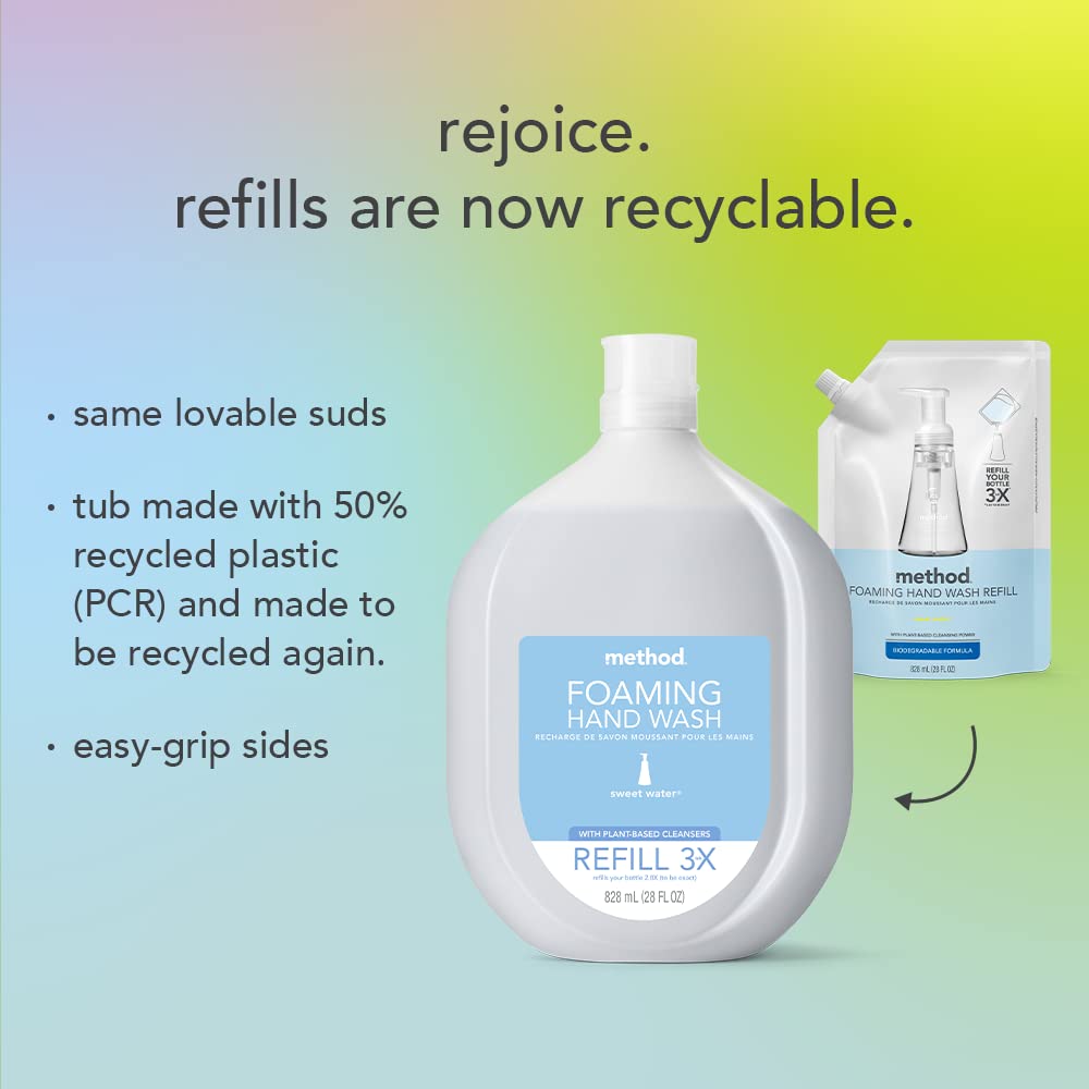 Method Foaming Hand Soap, Refill, Sweet Water, Recyclable Bottle, Biodegradable Formula, 28 Oz, (Pack Of 1)