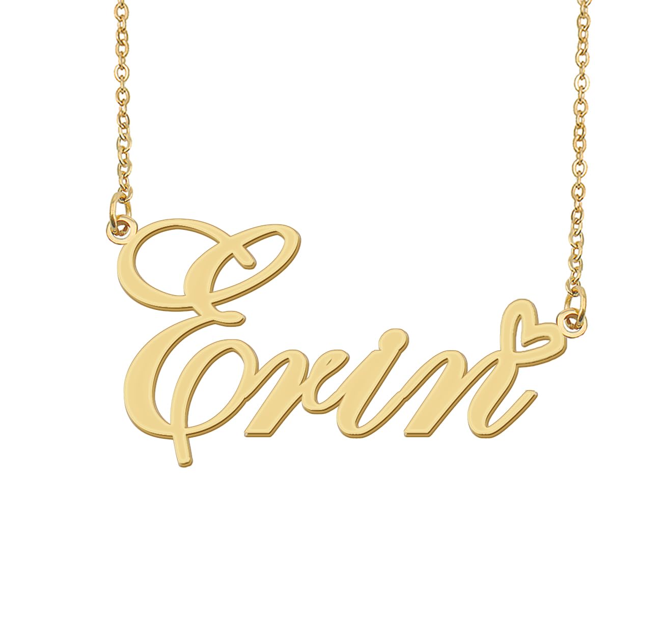 Aoloshow Erin Name Necklace Heart Charm Pendant 18k Gold Plated Stainless Steel Jewelry for Womens Graduation