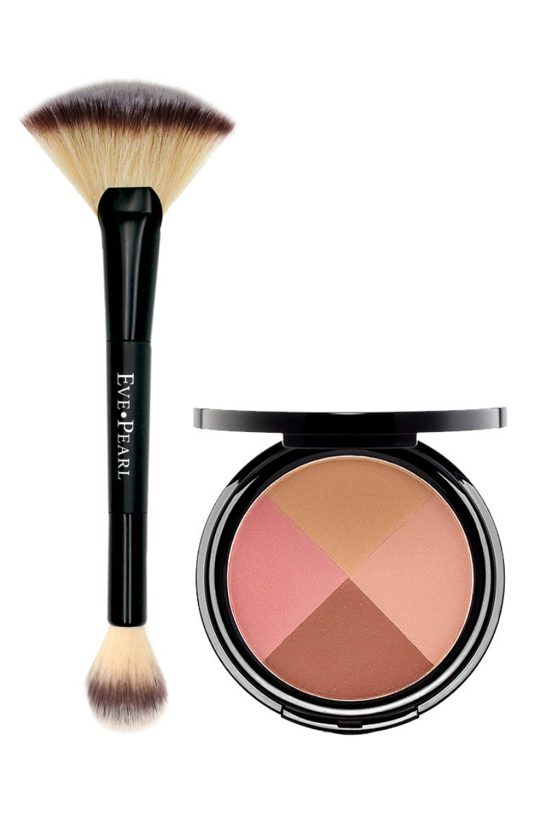 EVE PEARL Ultimate Face Compact And 204 Dual Fan Highlighter Brush Blush Bronzer Highlighter Contour Palette Eyeshadow Makeup Se