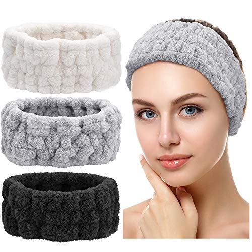 Chuangdi 3 Face Wash Bands For Makeup And Yoga Sports Shower Face Spa Headband Elastic Headband For Girls And Women (Black, Whit