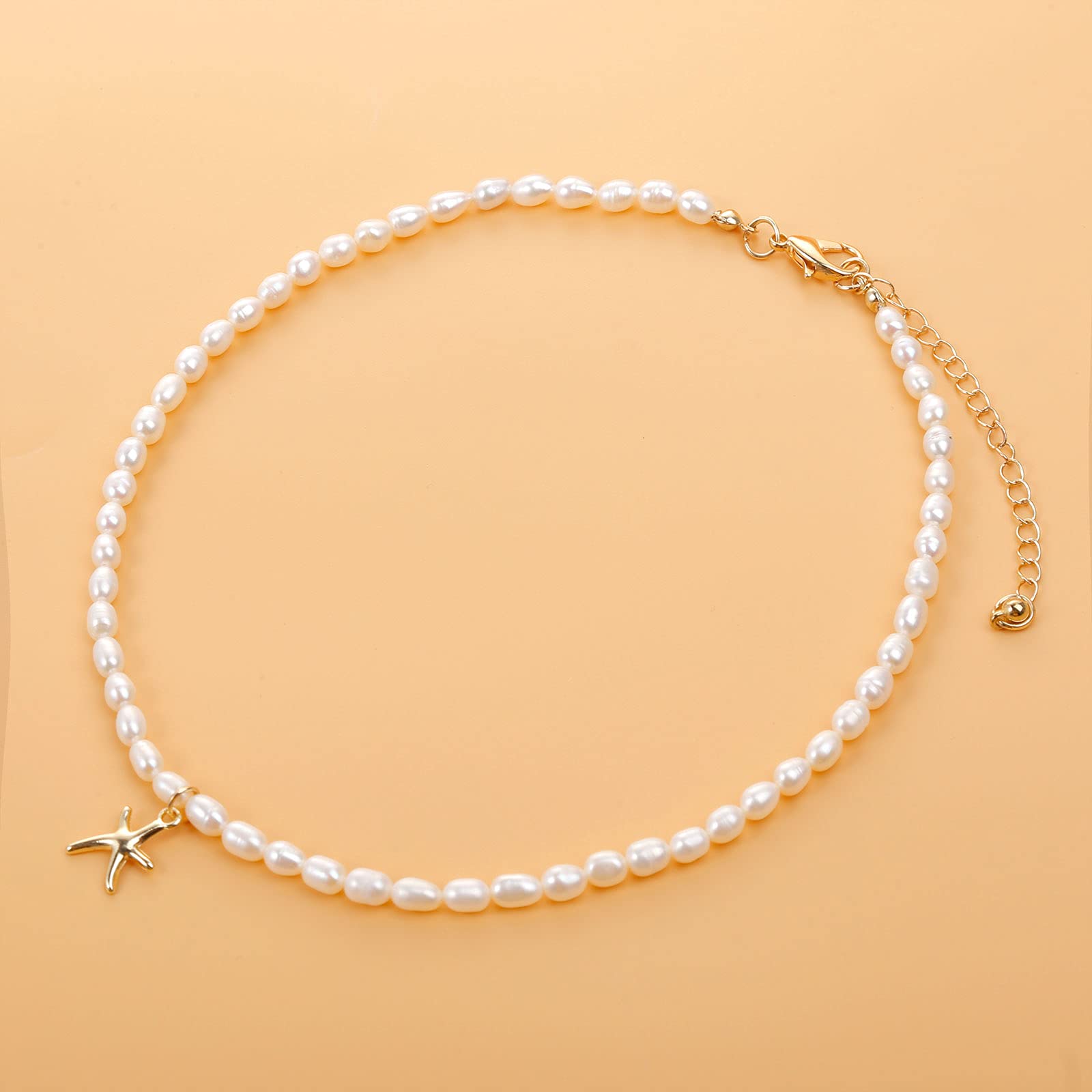 wgoud Natural Freshwater Pearl Beaded Choker Necklace for Women Teen Girls, Trendy Boho Handmade Beads Summer Fun Necklaces Jewe
