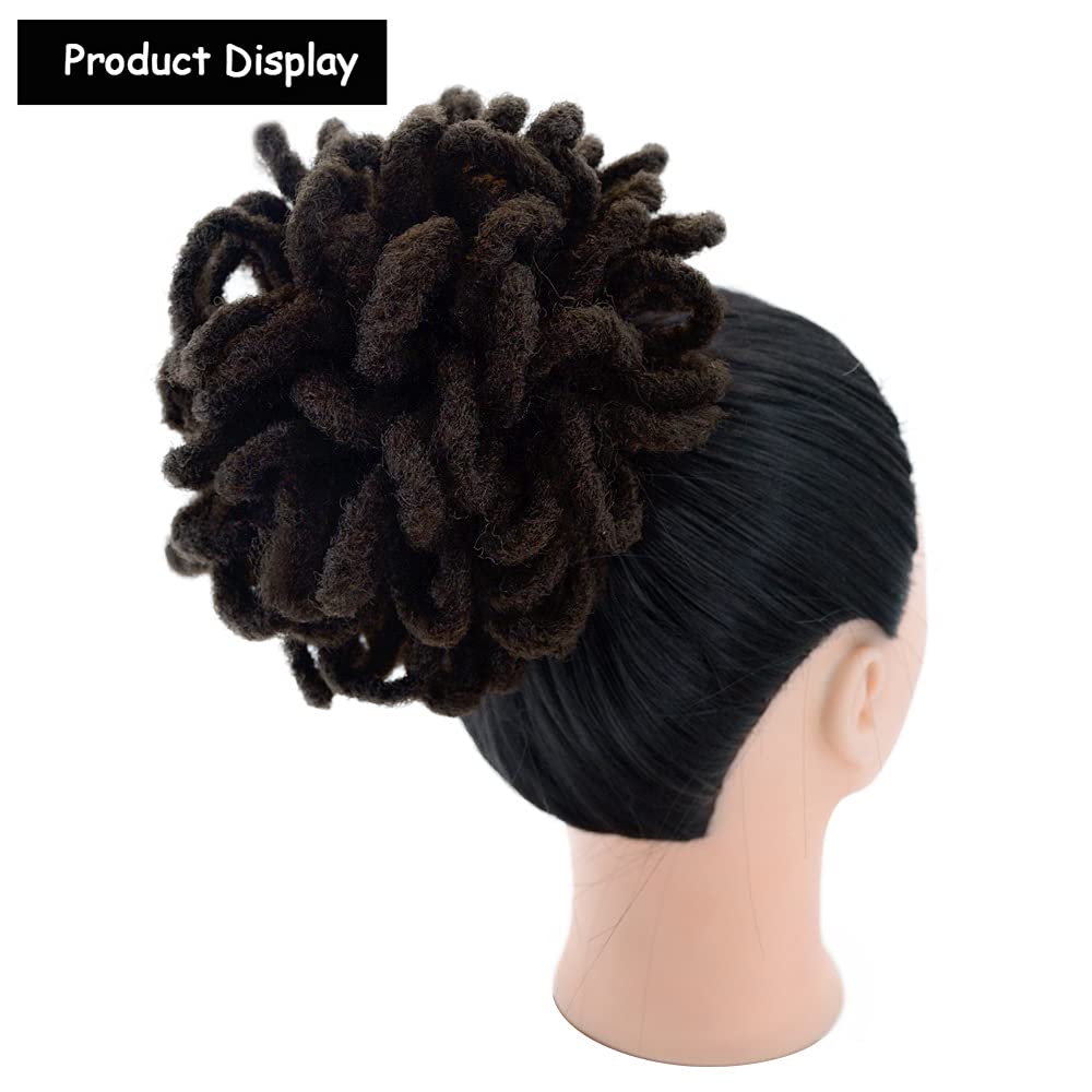 Afro Puff Drawstring Ponytail Dreadlocks Chignon Faux Locs Braids Bun Hair Synthetic Clip In Hair Extensions For Black Women(4#)