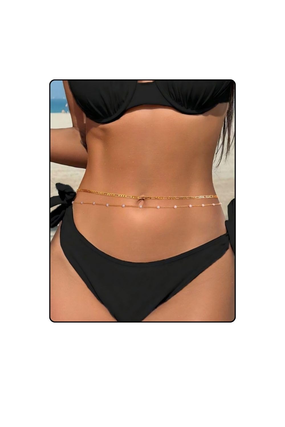 Fabme WomenS Waist Chain  Stylish Saree Gold Plated Belly Chain Pearl Embellished  2 Layer Body Hip Chain For The Waist Ladie