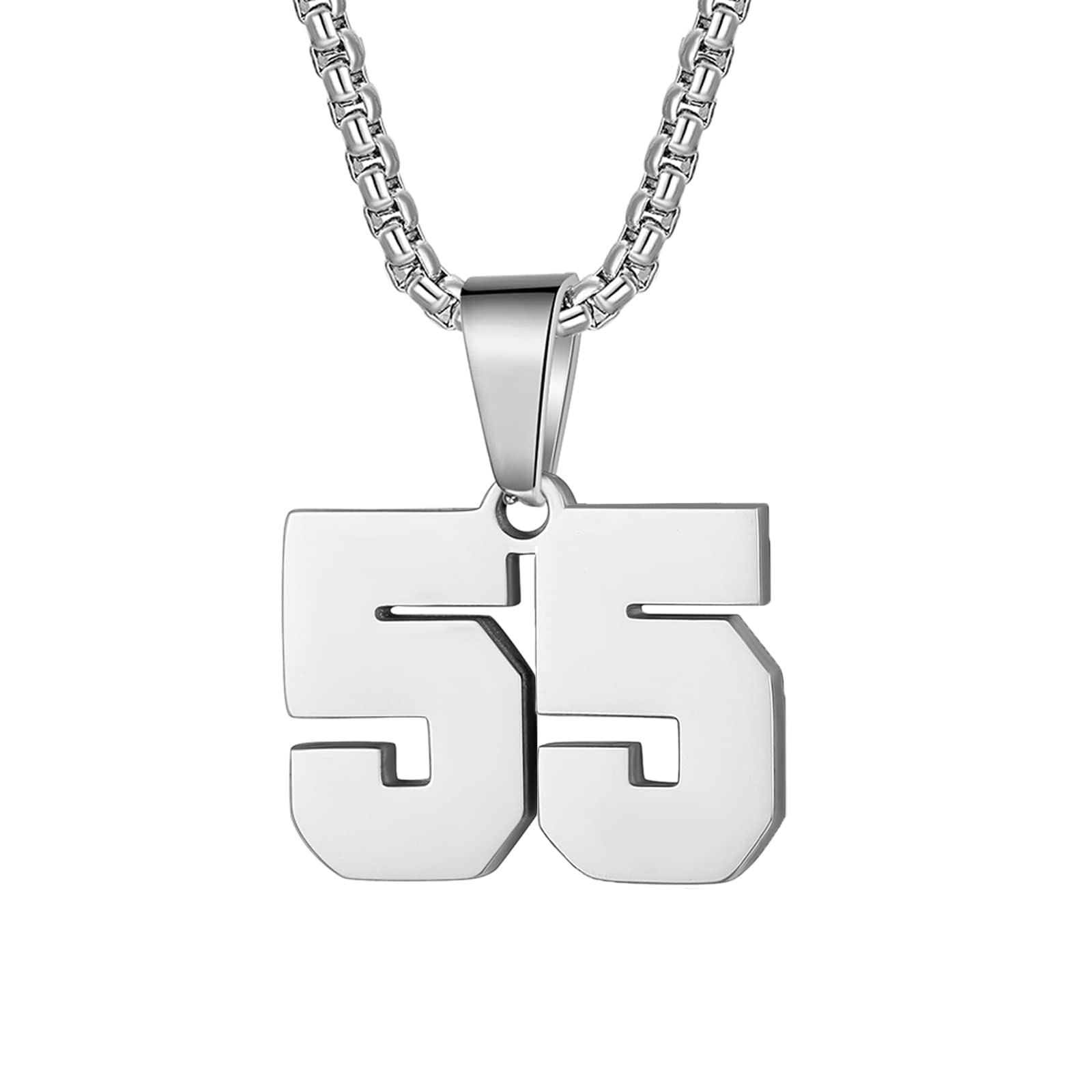 Number Necklaces Personalized Necklaces Silver Initial Number Pendant Stainless Steel Chain Movement Necklaces for Men Women (55