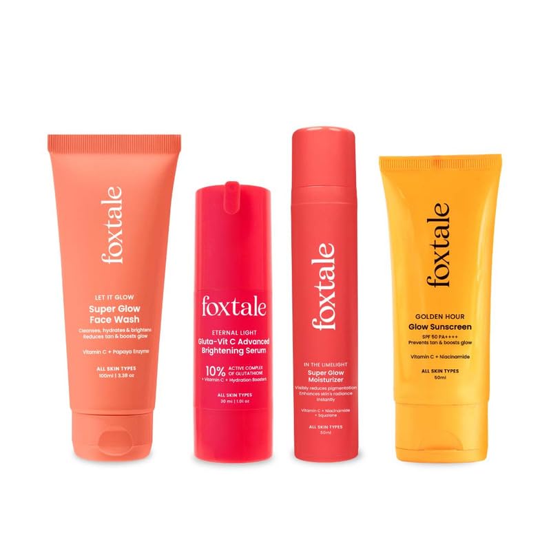 Foxtale Eternal Glow Combo | Super Glow Face Wash + Vit C Glutathione Serum + Super Glow Moisturizer + Spf 50 Glow Sunscreen | C