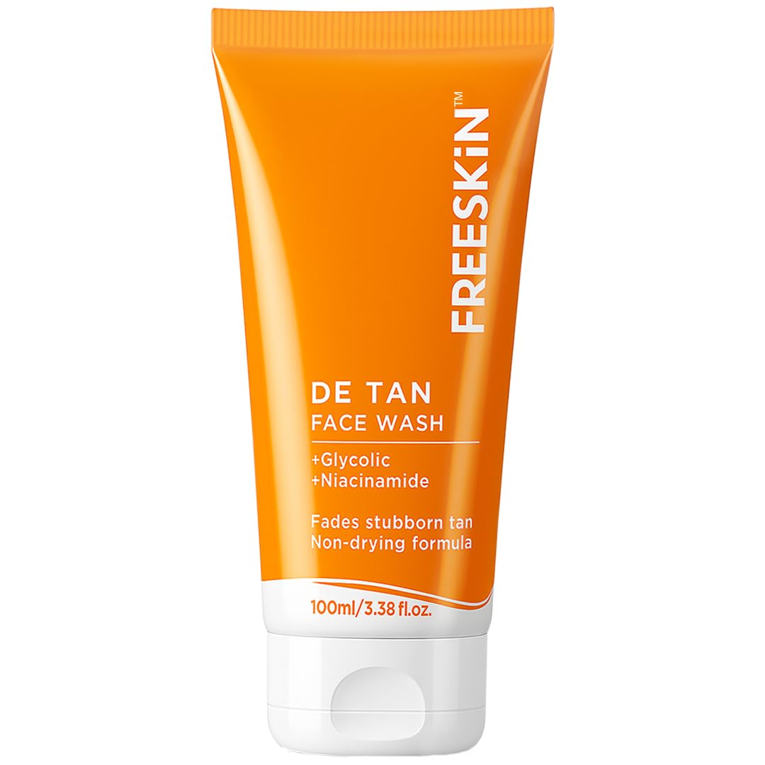 Freeskin De Tan Face Wash With Glycolic & Niacinamide | Tan Removal | NonDrying Formula | Brightens & Evens Skin Tone | 100Ml