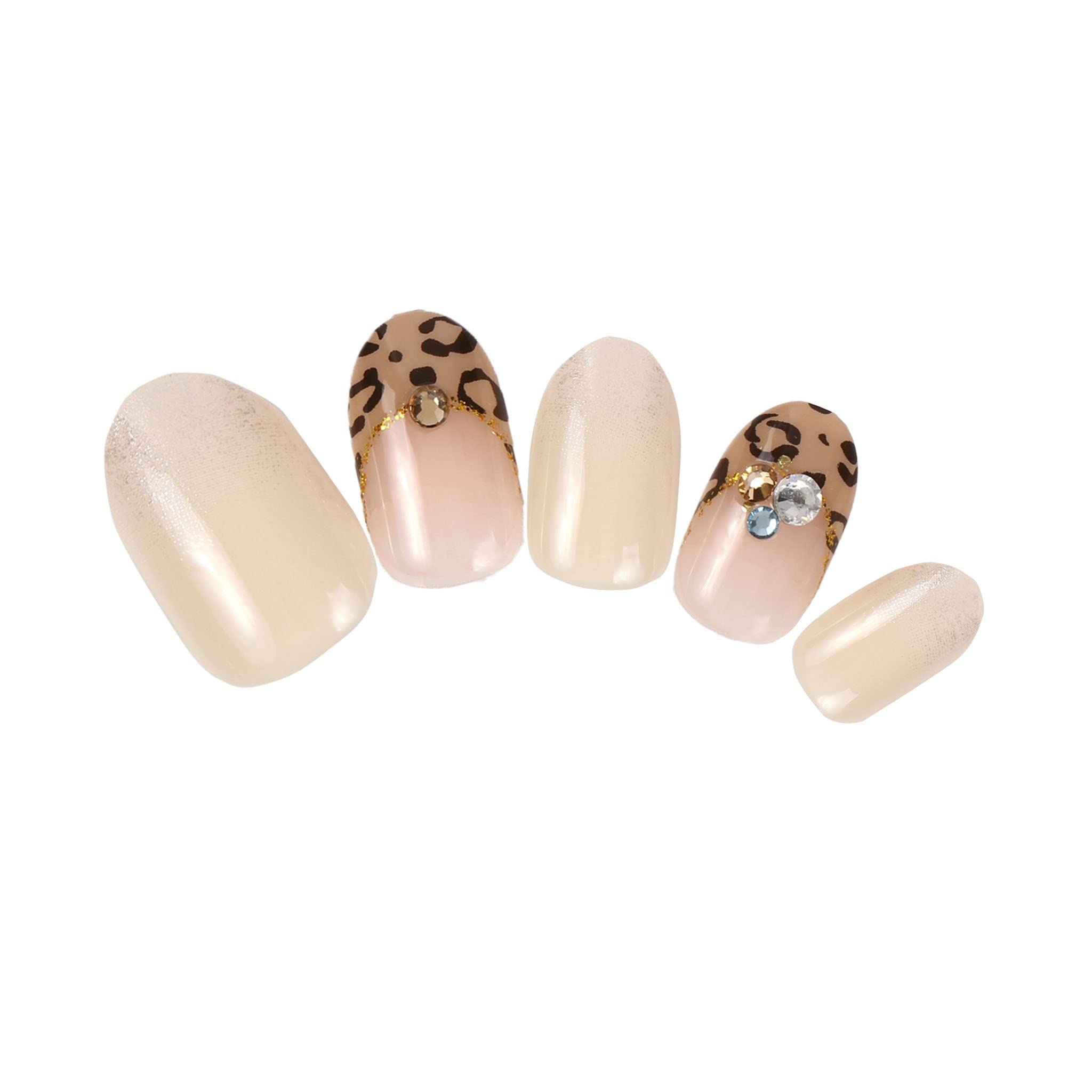 Kiss New York Press and Go False Nails Press On Nails Full Cover Nails Tips with Self Adhesive Tabs (Leopard French)