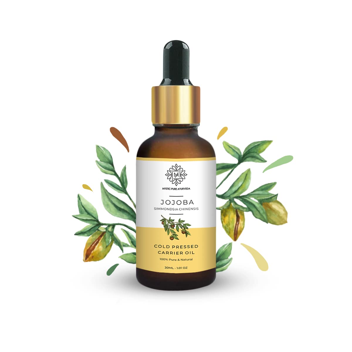 Mystic Pure Ayurveda Jojoba Oil Cold Pressed 100% Pure & Natural - For Skin & Hair Care, Makeup Removal Rich In Vitamin E & Anti