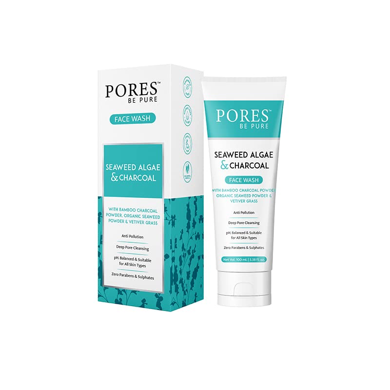 Pores Be Pure Detox Anti-Pollution Charcoal Face Wash With Seaweed | Deep Cleansing, Oil Control & Brightening Cleanser | Remove