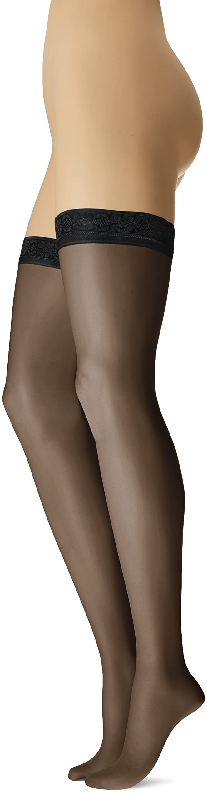 Hanes womens Hanes Womens Silk Reflections Thigh High Stockings Sheer Toe 720 Pantyhose, Jet, g-H US