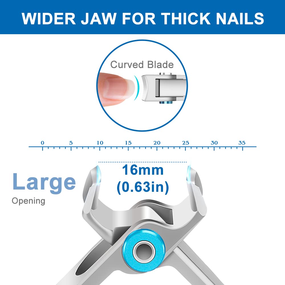 GJNL Toenail Clippers for Thick Nails, Large 16mm Wide Jaw, Stainless Steel, Heavy Duty, Ultra Sharp, Silver Wide Jaw Head