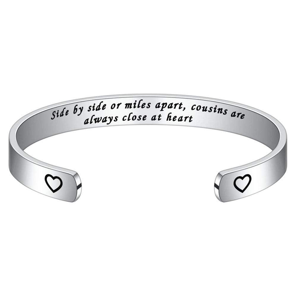 Gifts for Cousin Female Women Bracelet - Engraved Quote Cuff Bangle Bracelet Birthday Christmas Jewelry Gifts, Long Distance Cou