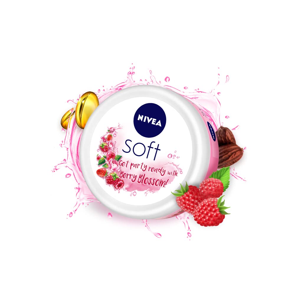 Nivea Soft Berry Blossom, Light Moisturizer For Face, Hand & Body, Instant Hydration Non-Greasy Cream With Vitamin E & Jojoba Oi