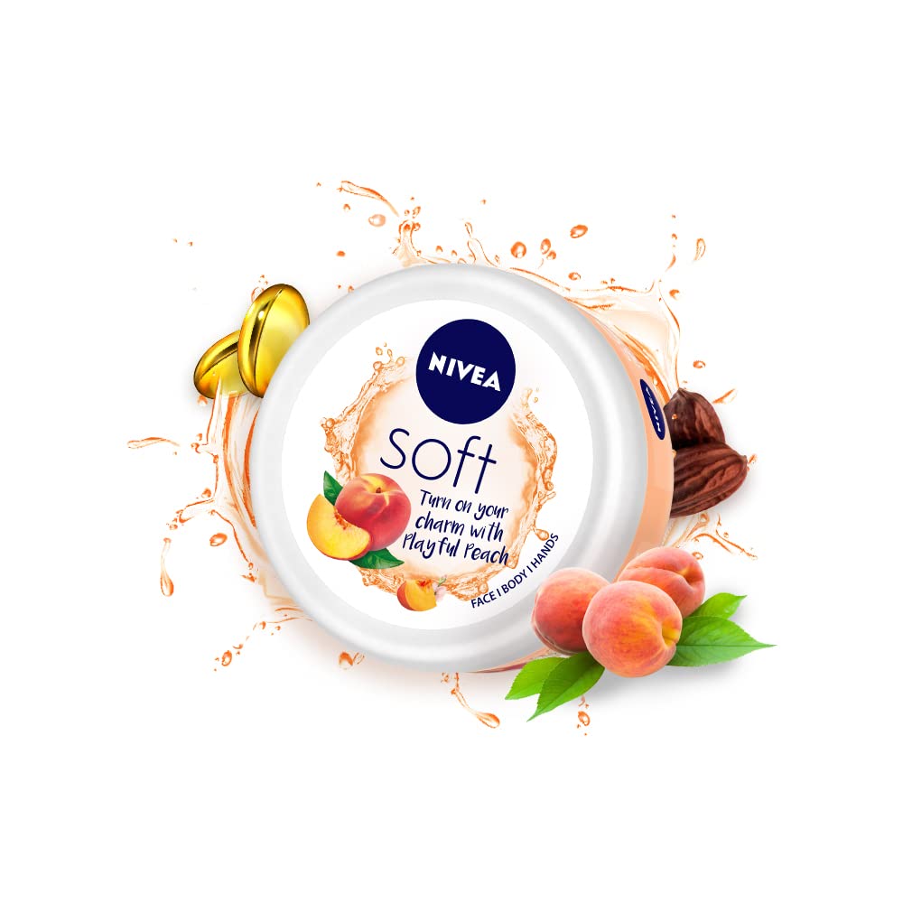 Nivea Soft Light Moisturizer 200Ml | Playful Peach | For Face, Hand & Body, Instant Hydration | Non-Greasy Cream | With Vitamin 