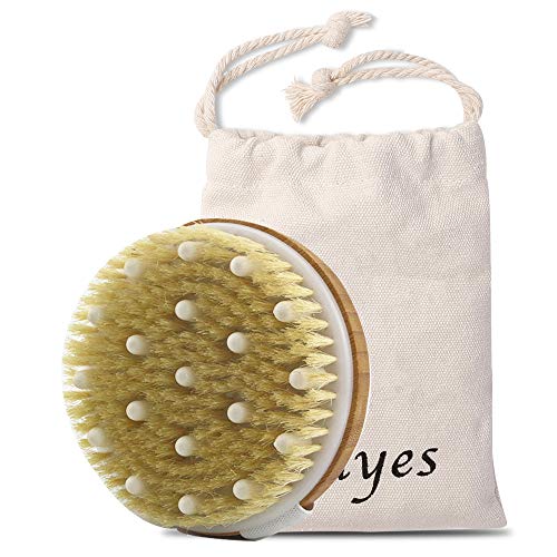 Ithyes Body Brush Dry Brushing Bath Brush Gentle Skin Exfoliate Massage Scrub 100% Nature Boar Bristles Bamboo Wood Improve Bloo