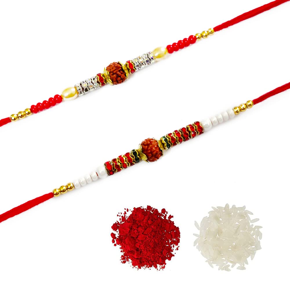 Avanti Creations Set Of 2 Elegant Rudraksh Rakhi For Brother|Designer Rakhi For Men Set Of 2 With Roli Chawal