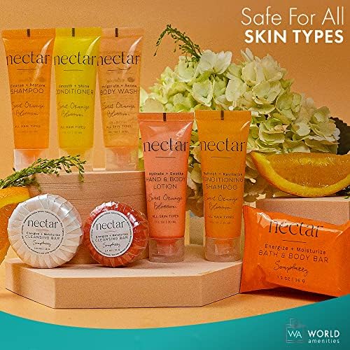 Nectar Bulk 2-In-1 Conditioning Shampoo | 300 Count, 1 Oz | Sweet Orange Blossom, Mini Travel Size Toiletries (100% Recyclable T