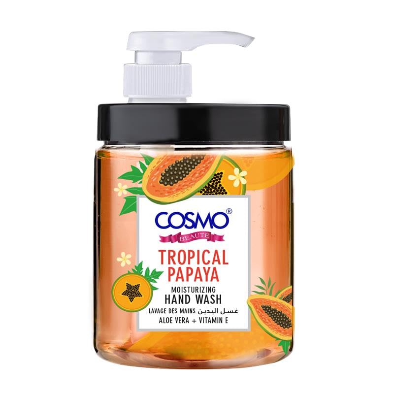 Cosmo Papaya Hand Wash 1000Ml | Antibacterial Liquid Soap With Refreshing Papaya Fragrance, Gentle Moisturizing & Hydrating Form