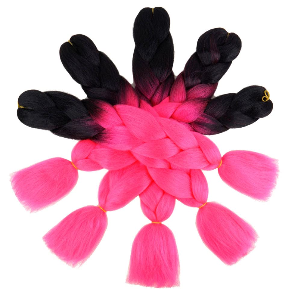 Aidusa Ombre Braiding Hair Black To Hot Pink 5Pcs Synthetic Afro Jumbo Braiding Hair Extensions 24 Inch 2 Tones For Women Twist
