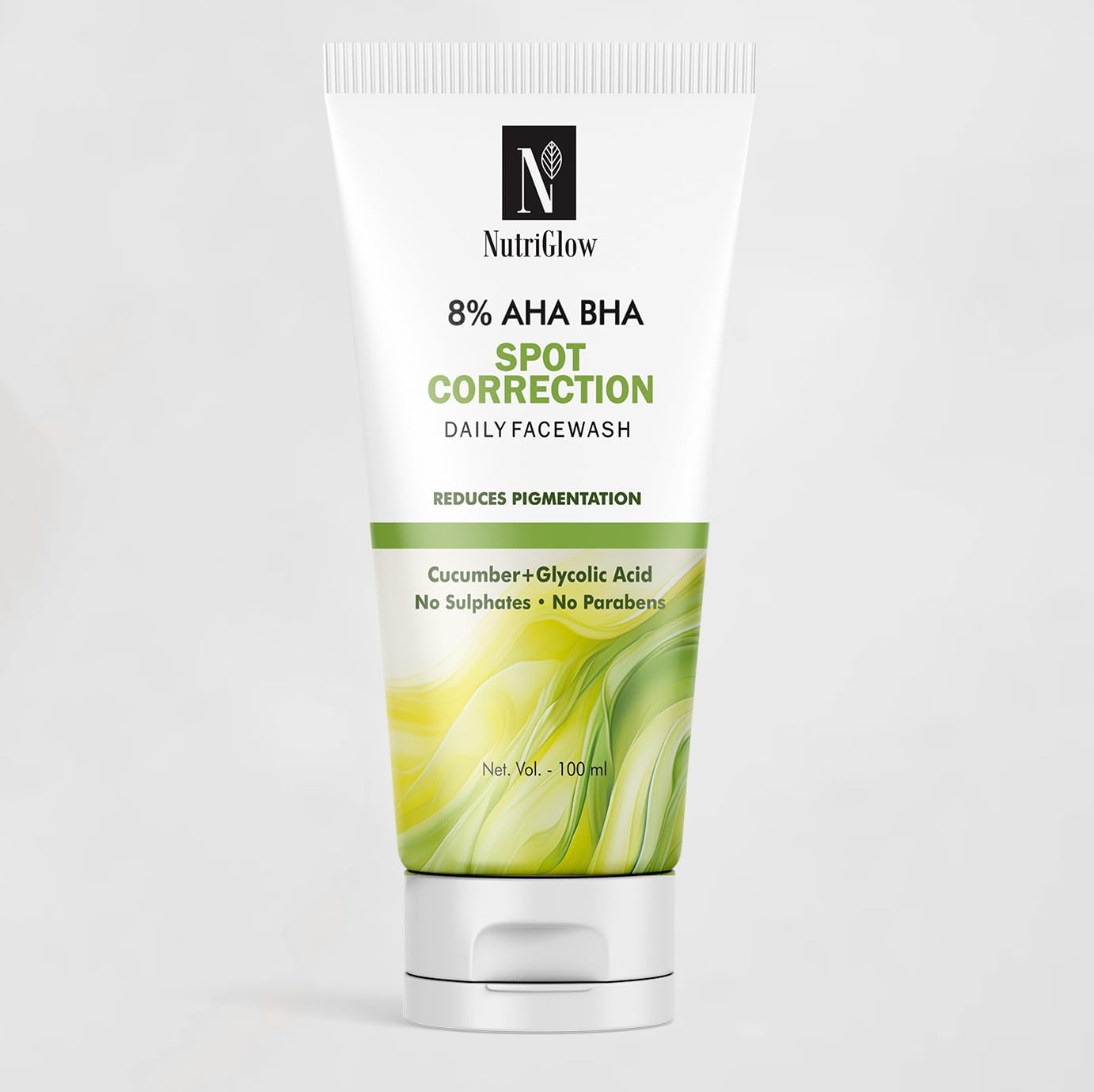 Nutriglow 8% Aha Bha Spot Correction Daily Face Wash, Gentle Exfoliating Formula With Cucumber, Glycolic Acid, All Skin Types Fo