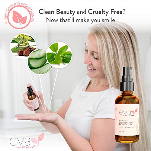 Retinol Serum 25% by Eva Naturals (2oz, Double-Sized Bottle) - Best Anti-Aging Serum, Minimizes Wrinkles, Helps Prevent Sun Dama