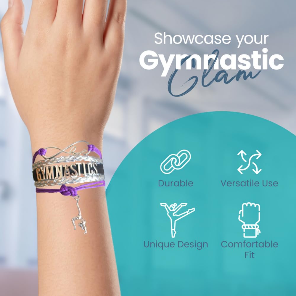 Gymnastics Charm Bracelet - Girls Infinity Bracelet - Gymnast Jewelry