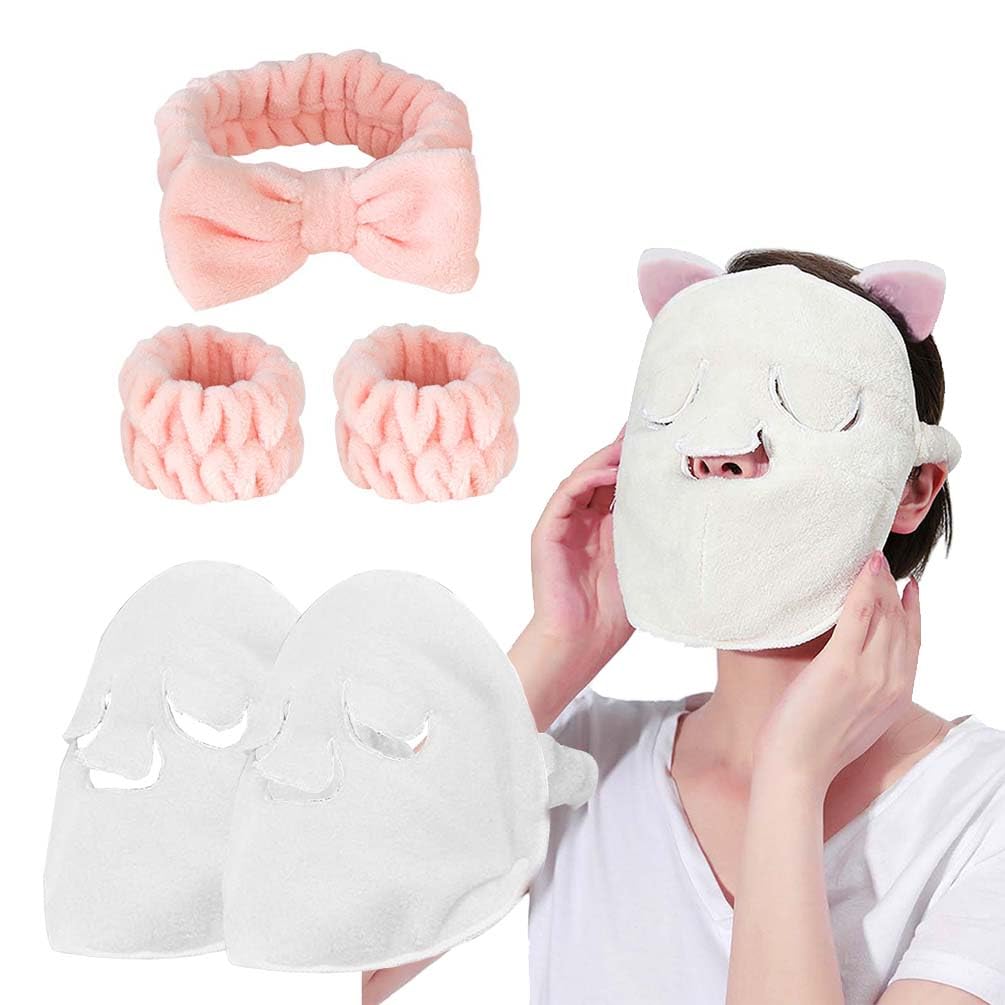 Hansamu 5 Pcs Reusable Hot Cold Face Towel Masks For Skincare, Facial Masks Steamer Facial Kits For Women Girls Estheticians Ski