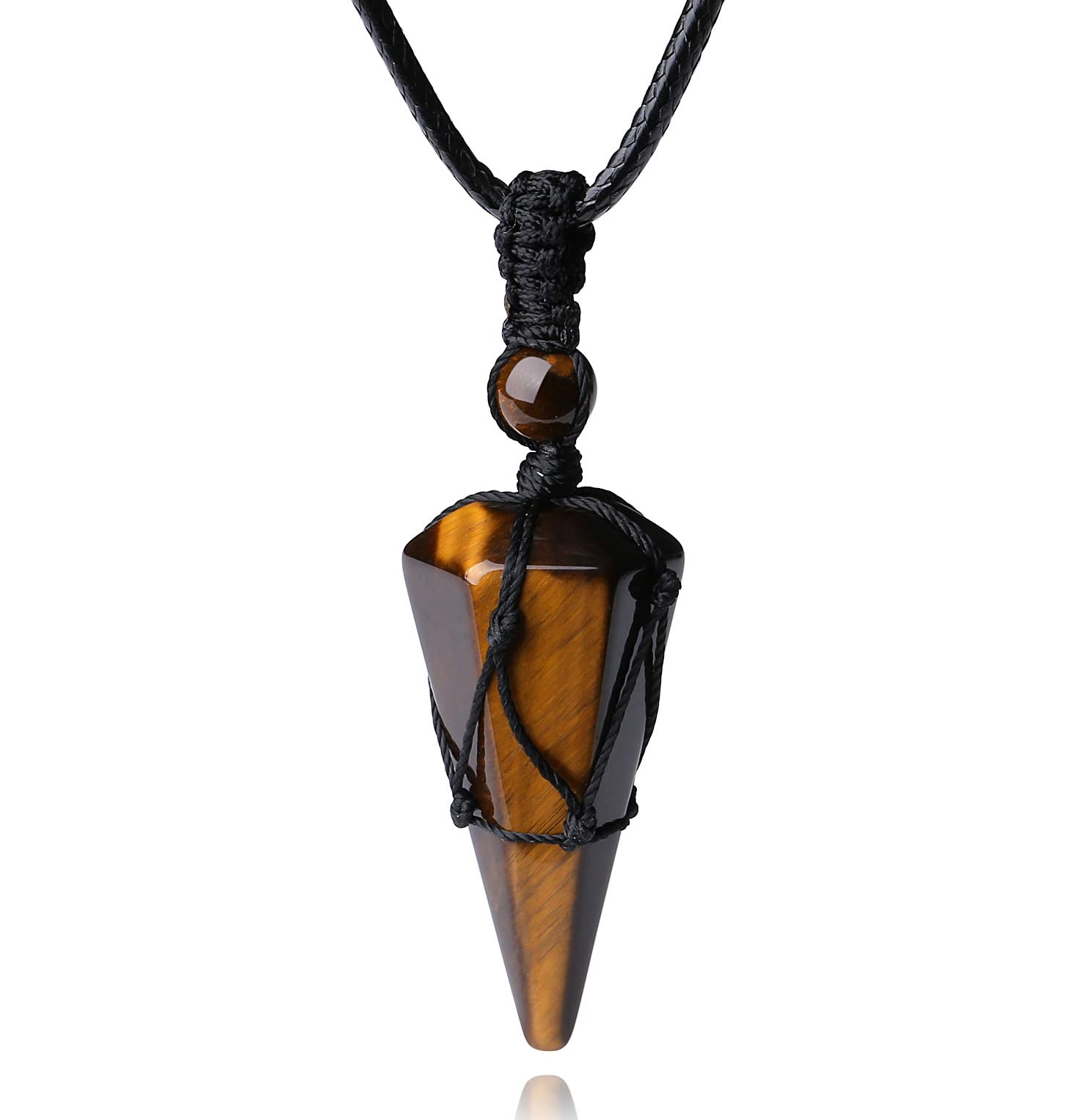 XIANNVXI Tiger Eye Healing Crystal Stone Pointed Necklace Adjustable Black Rope Natural Gemstone Pendant Necklaces Jewelry for M