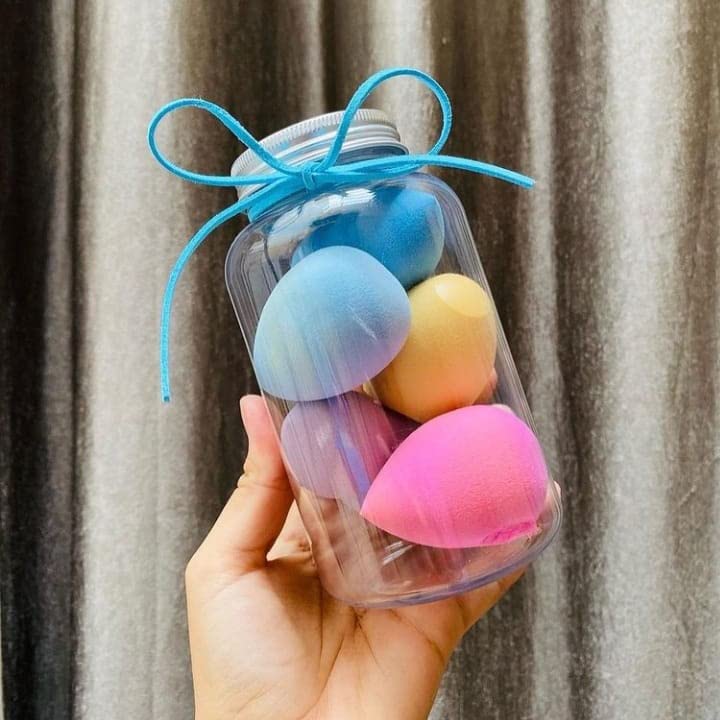 Arrx Makeup Sponge Puff 5 Pcs Set With Jar Storage Box Foundation Powder Sponge Beauty Tools Women Makeup Accessories (Multicolo