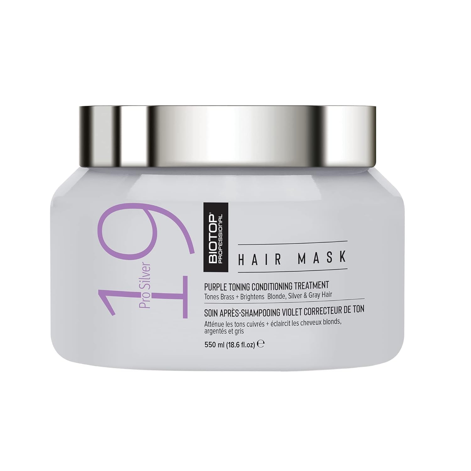 Biotop Professional 19 Pro Silver Hair Mask - Moisturizes & Eliminates Yellow and Brassy Tones - Hydrating Hair Mask For Blonde 