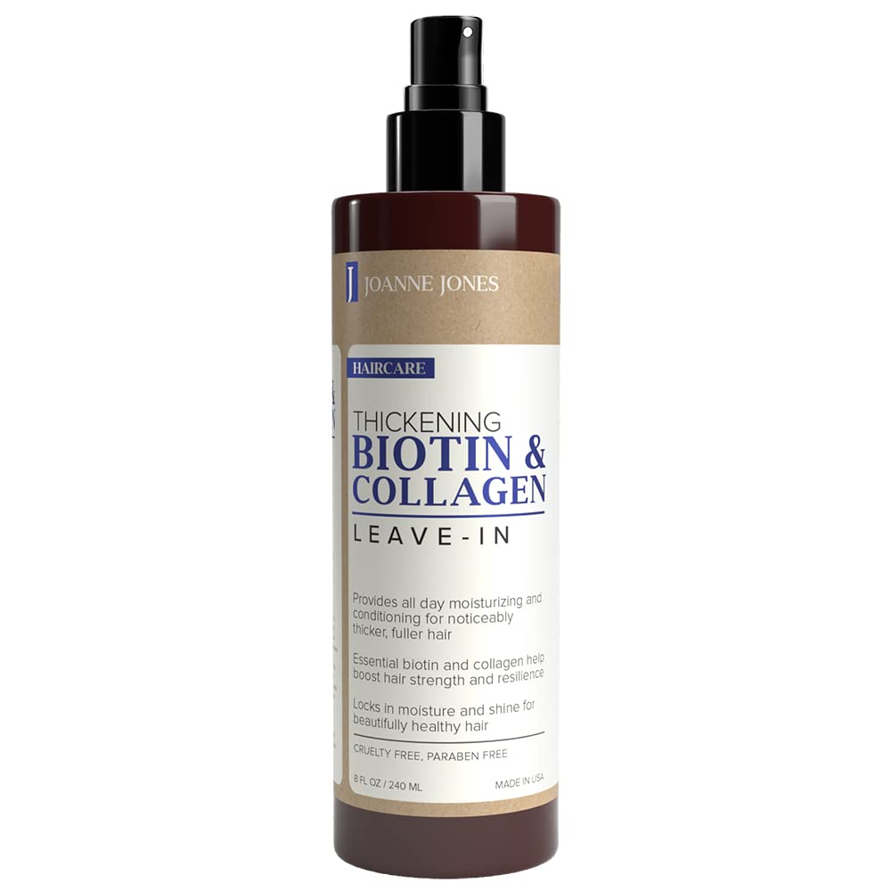 Joanne Jones Thickening Biotin & Collagen Leave-In Conditioner, 8-fl oz Spray Bottle, Boost Moisture and Shine for All Hair Type