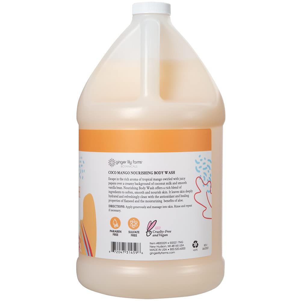 Ginger Lily Farms Botanicals Nourishing Body Wash, Coco Mango, 100% Vegan & Cruelty-Free, Coconut Mango Scent, 1 Gallon (128 Fl