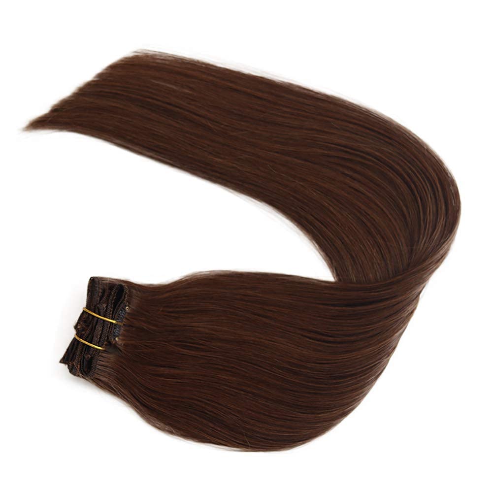 Clip In Hair Extensions Real Human Hair 18 Inch 70G 7Pcs Chocolate Brown Human Hair Extensions Clip Ins Straight Double Weft Hai