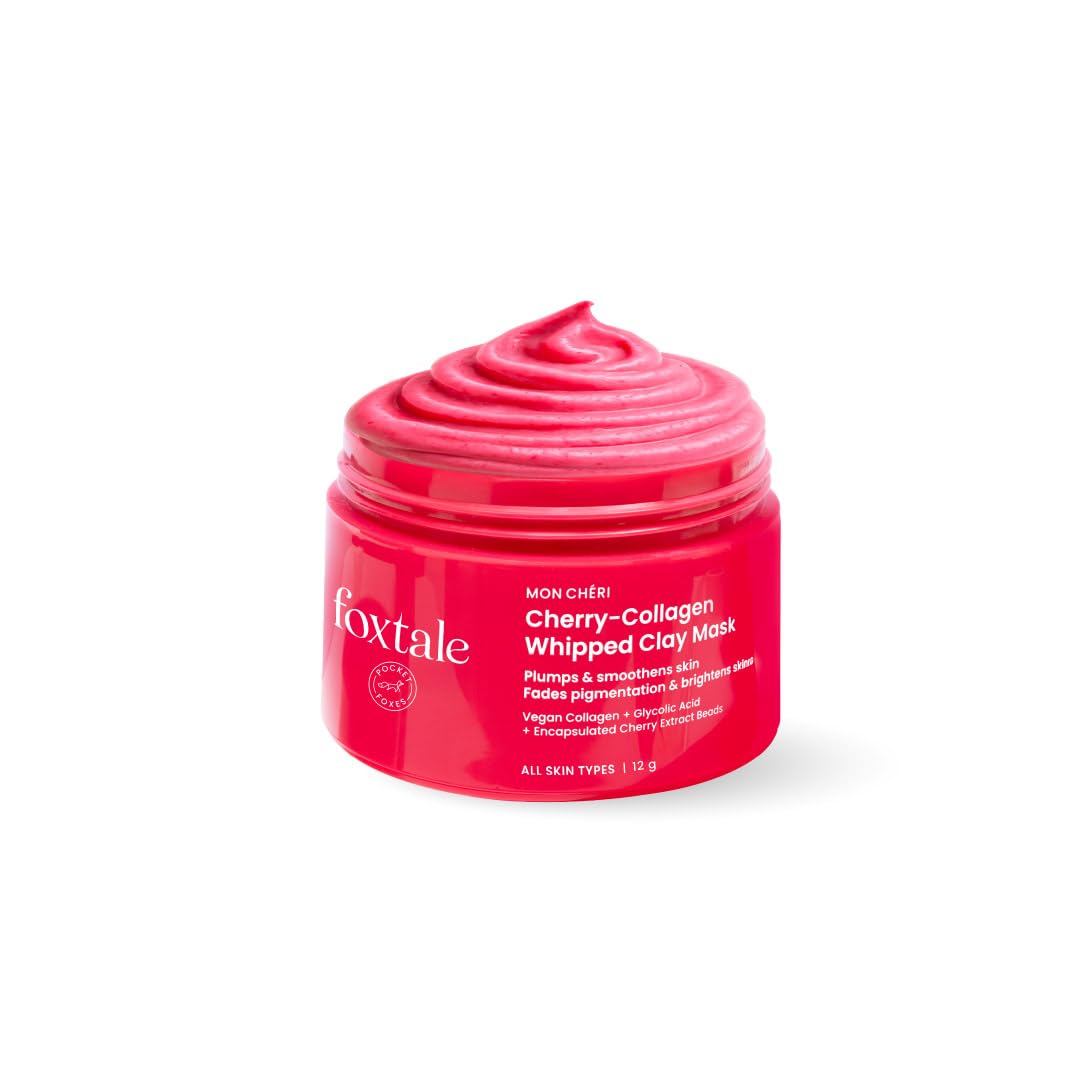 Foxtale CherryCollagen Whipped Clay Mask | Vegan Collagen + Glycolic Acid + Pha + Cherry Beads | Hydrates, Plumps & Firms Skin 