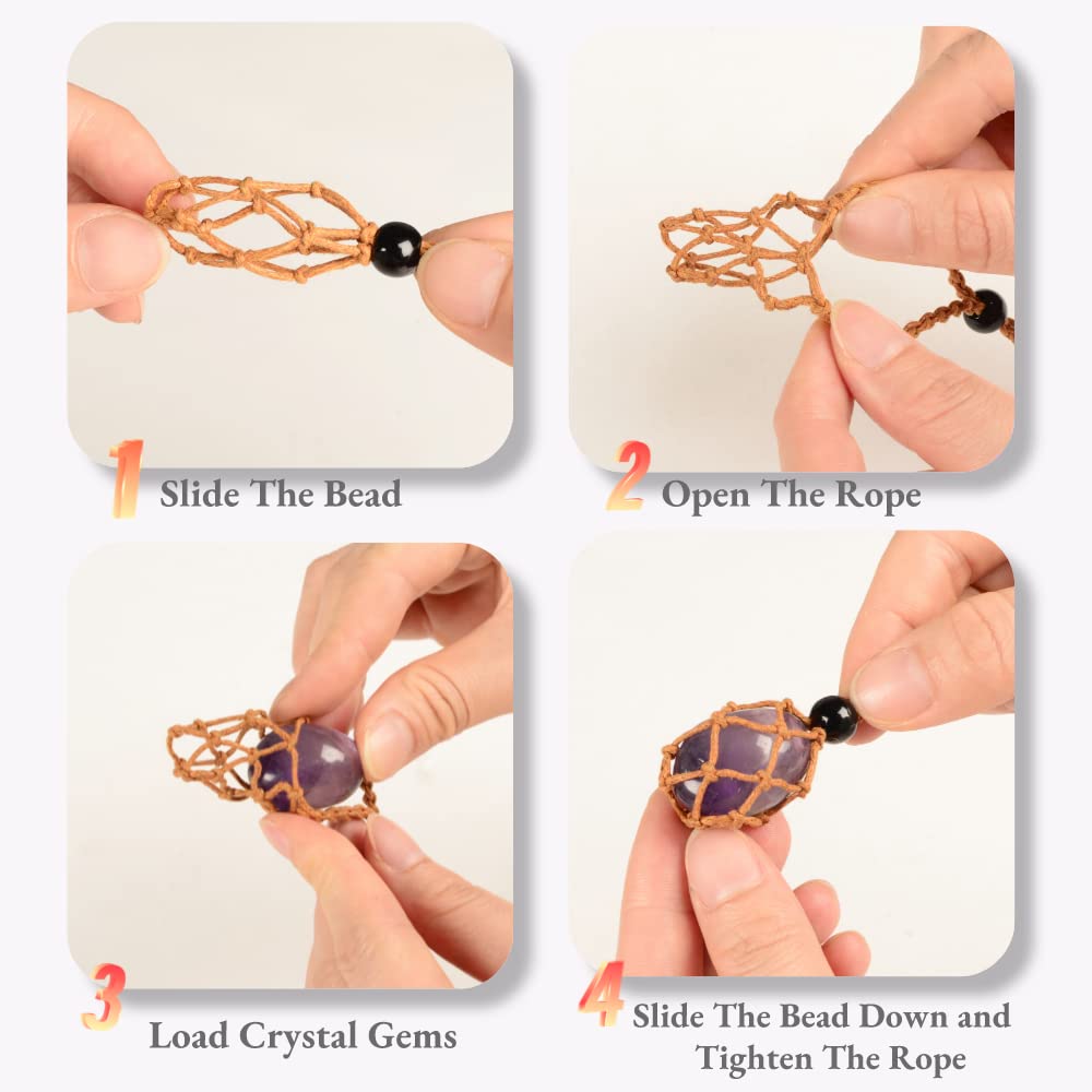VNVETYTO 18 PCS Crystal Cage Necklace Holder Cord Empty Stone Holder Replacement Hand-Woven Cord with Adjustable Length (9 Black