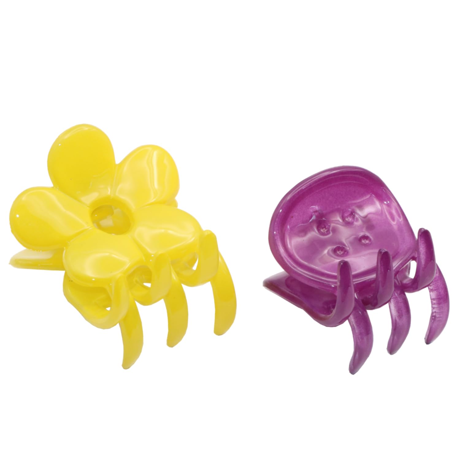 Parcelona French Classic Mini 1 1/2 Yellow and Purple Celluloid Hair Claw Clips Set of 2 for Quick Updos Strong Hold No-Slip Gri