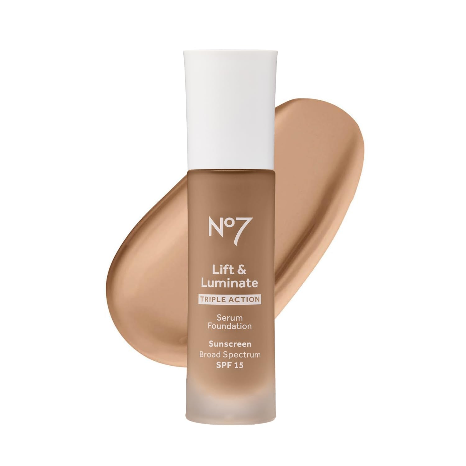 No7 Lift & Luminate Triple Action Serum Foundation - Deep Beige - Liquid Foundation Makeup with SPF 15 for Dewy, Glowy Base - Ra