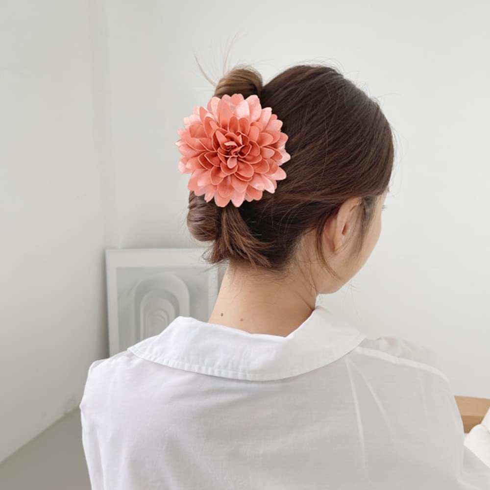 Cinaci 4 Pack Black Plastic Hair Claws With Big Large Satin Flower Daisy Bow Clips Barrettes Clamps Hair Bun Chignon Updo Holder