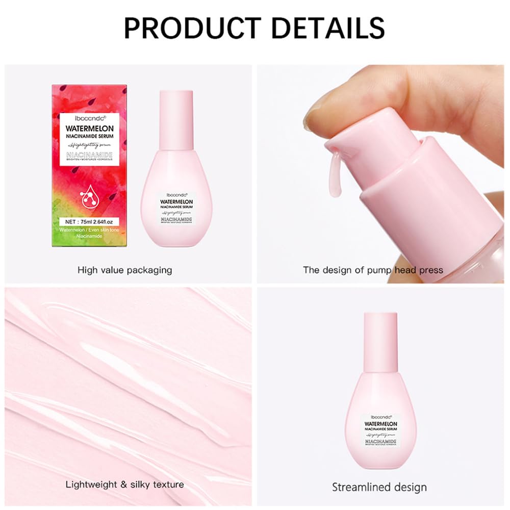 Watermelon Niacinamide Moisturize Serum For Face Skin Care, Hydrating & Brighten With Hyaluronic Acid, Glycerin And Vitamin E, L