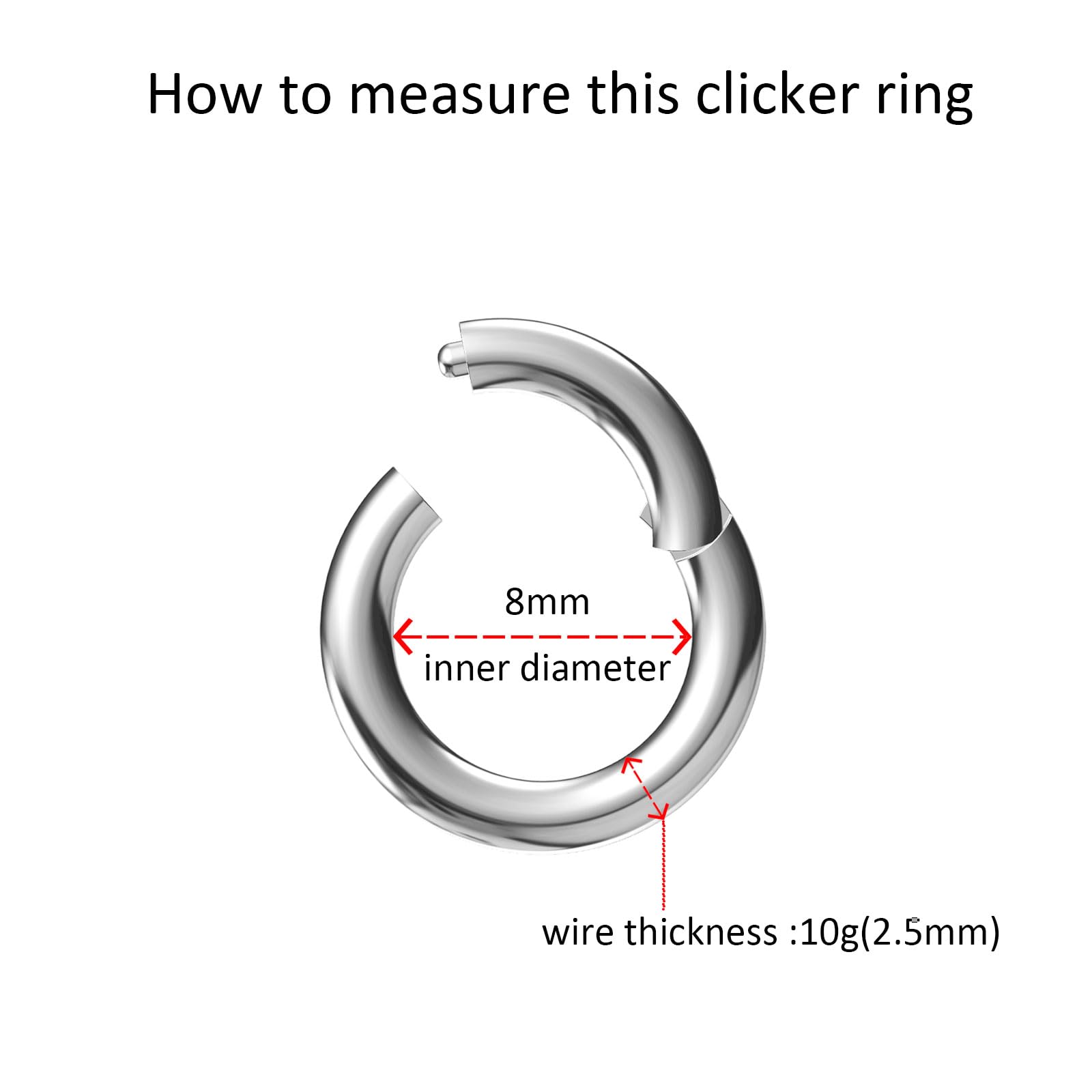 NewkeepsR 10G 8mm(5/16') Large Gauge 316L Surgical Steel Septum Hinged Clicker Segment Orbital Conch Ring