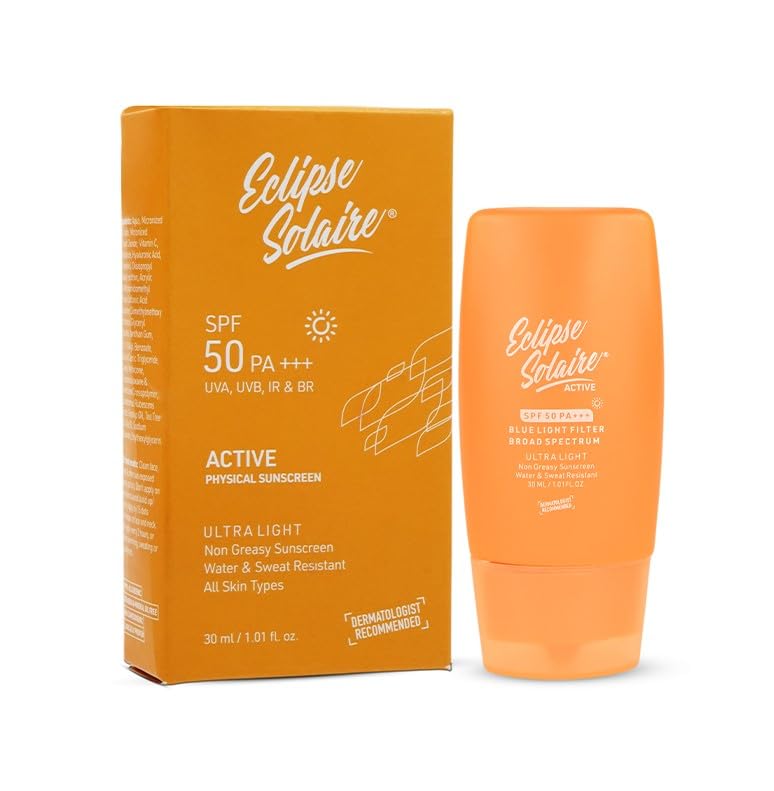 Eclipse Solaire Active Sunscreen Spf 50 Pa+++ | No White Cast | Broad Spectrum Uva/Uvb/Ir & Blue Light Shield | Lightweight, Non