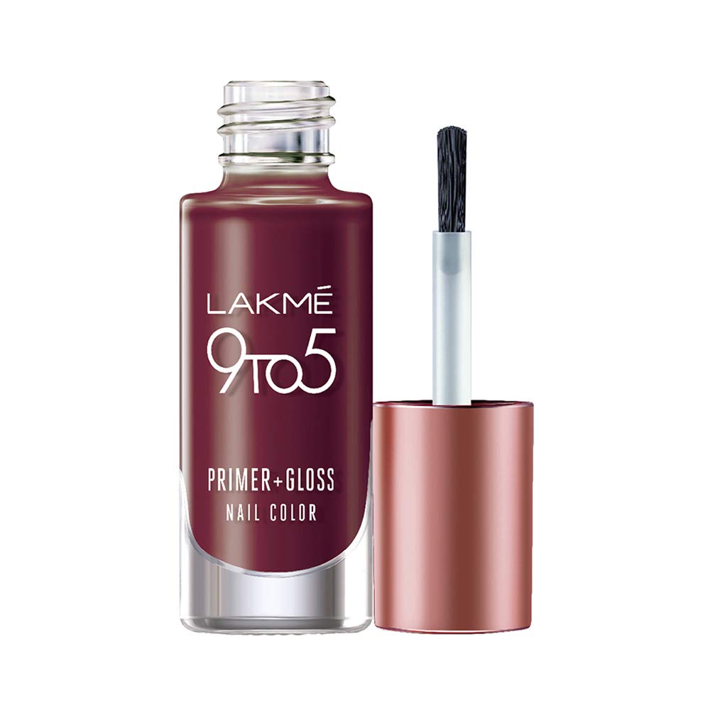 Lakm 9 To 5 Primer + Gloss Glossy Finish Nail Colour, Mulberry Bush, 6 Ml