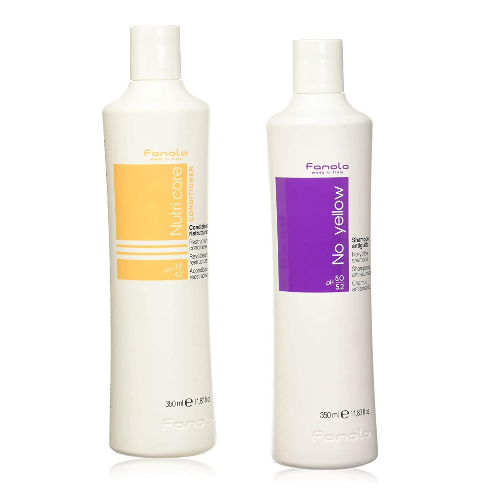 Fanola No Yellow Shampoo & Nutri Care Restructuring Deep Conditioner 11.8 oz / 2pk - Anti Brass Depositing Purple Shampoo Toner 