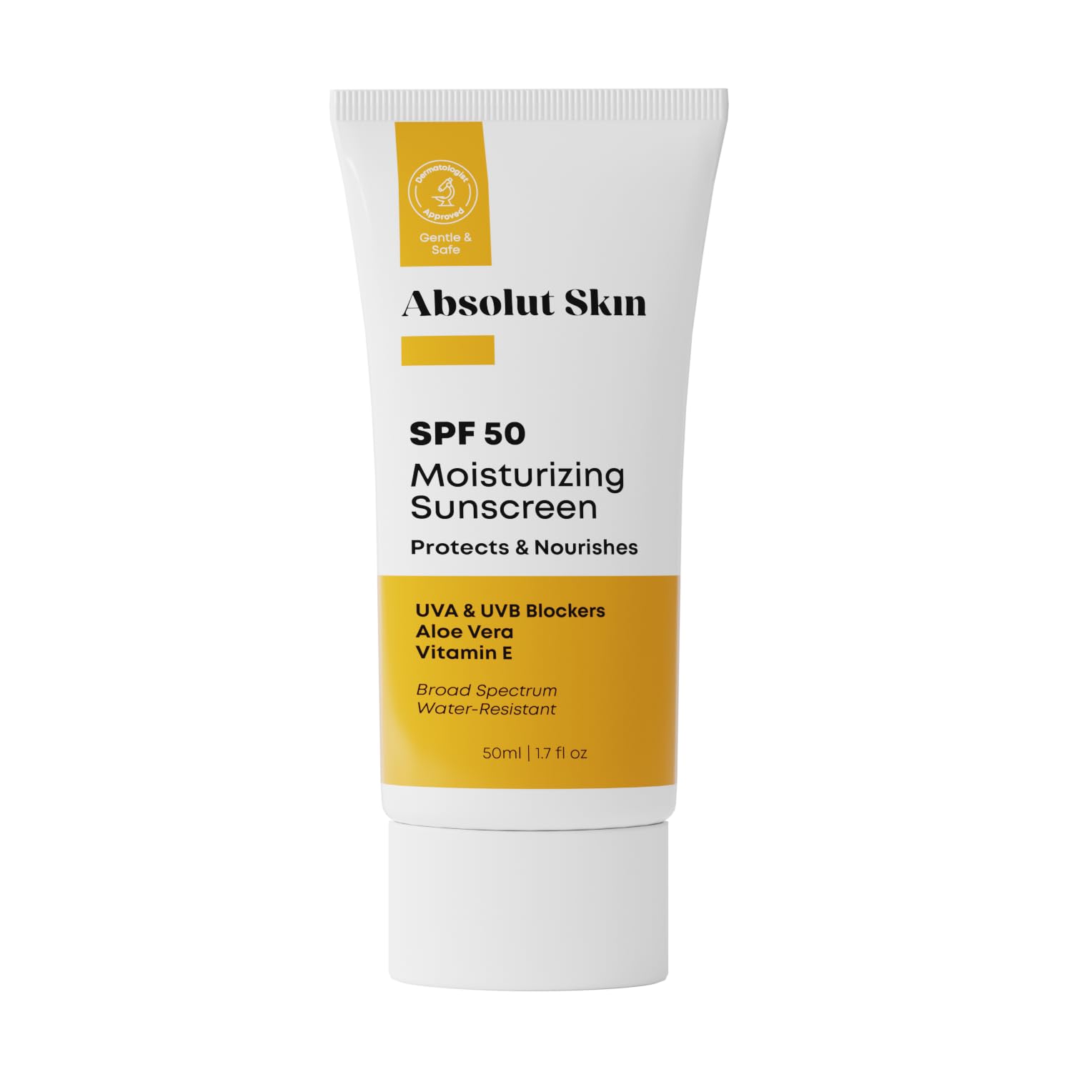 AbsolutSkin SPF 50 Moisturizing Sunscreen  Lightweight Daily Face Sunscreen with Aloe & Vitamin E  No White Cast  60ml